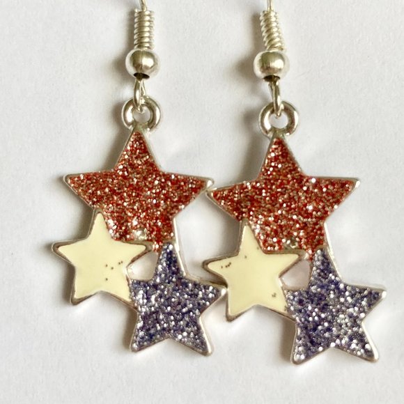 USA American Star Earrings Silver Plated 18" Patriotic July 4th Independence Day - Picture 8 of 10